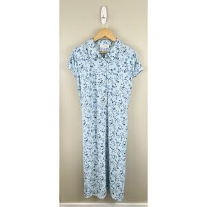 Lucky Brand Dress 2XL‎ Cap Sleeve Tie Waist Blue Floral Buttons Pockets